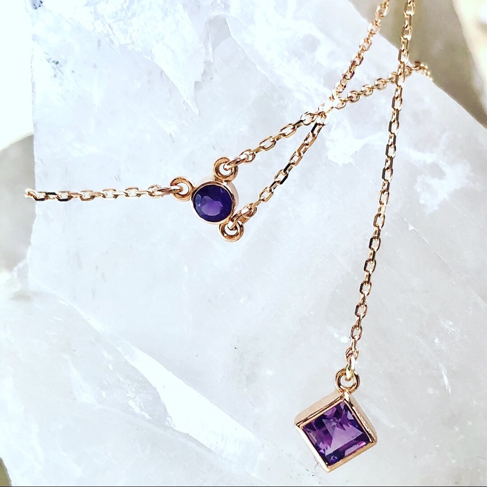 Amethyst Lariat Necklace 14k Rose Gold